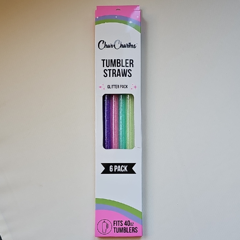 Char Charms Glitter Tumbler Straws 6 Pack Fits 40 Oz Tumbler New In Package